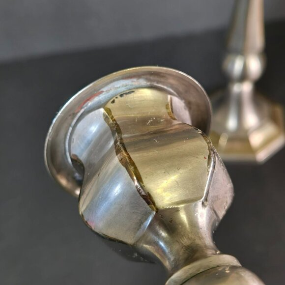 Vintage Pair 10" Solid Brass Two-tone Taper Candle Candlestick Holders India - Picture 5 of 12